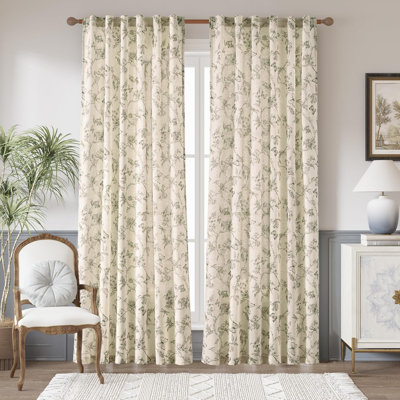 Linen Blend Semi-Sheer Rod Pocket French Country Floral  Curtains