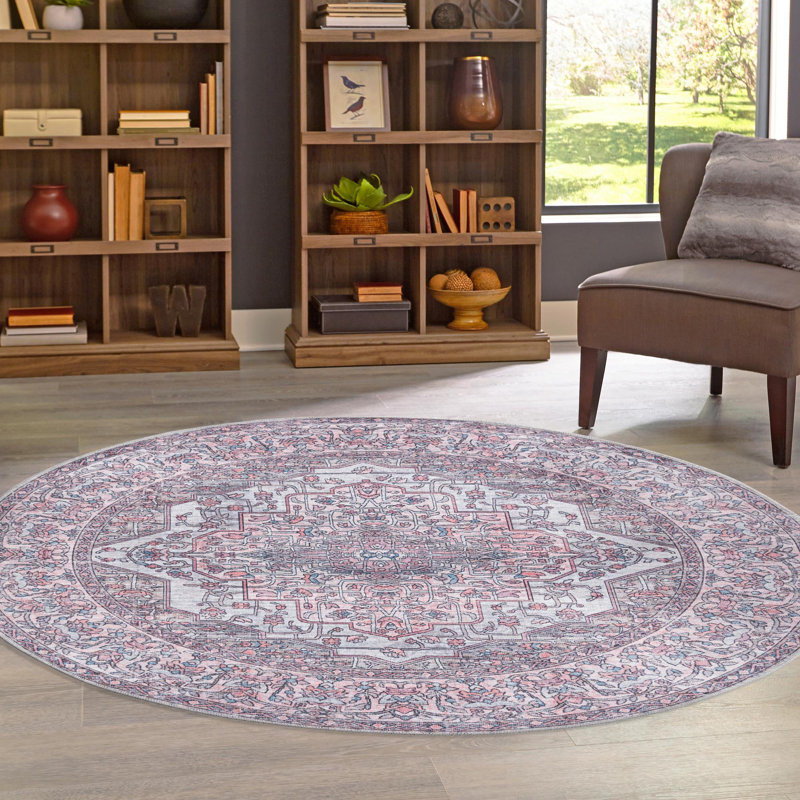 Tapis oriental beige / rose Guyer, Rond 3 pi 11 po