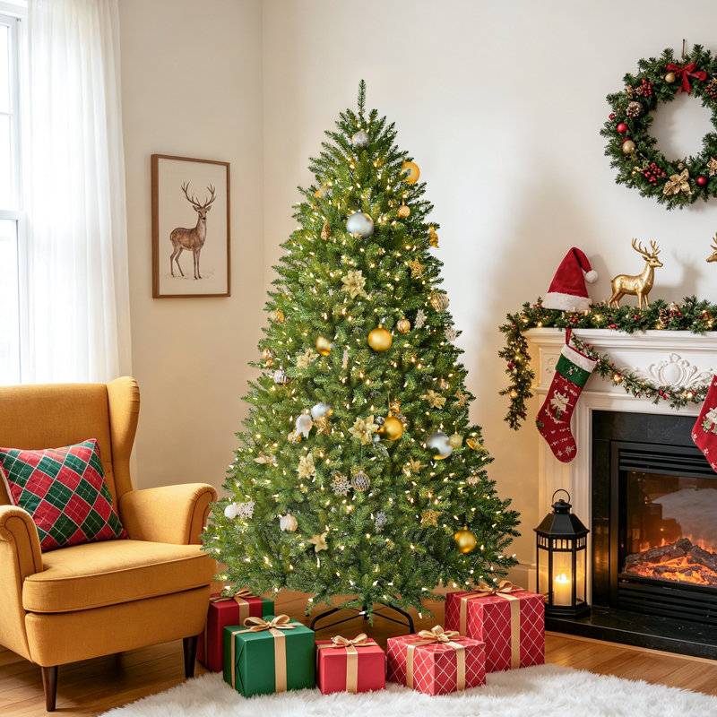 Arbre de Noël artificiel vert pré-éclairé, 7.5' H