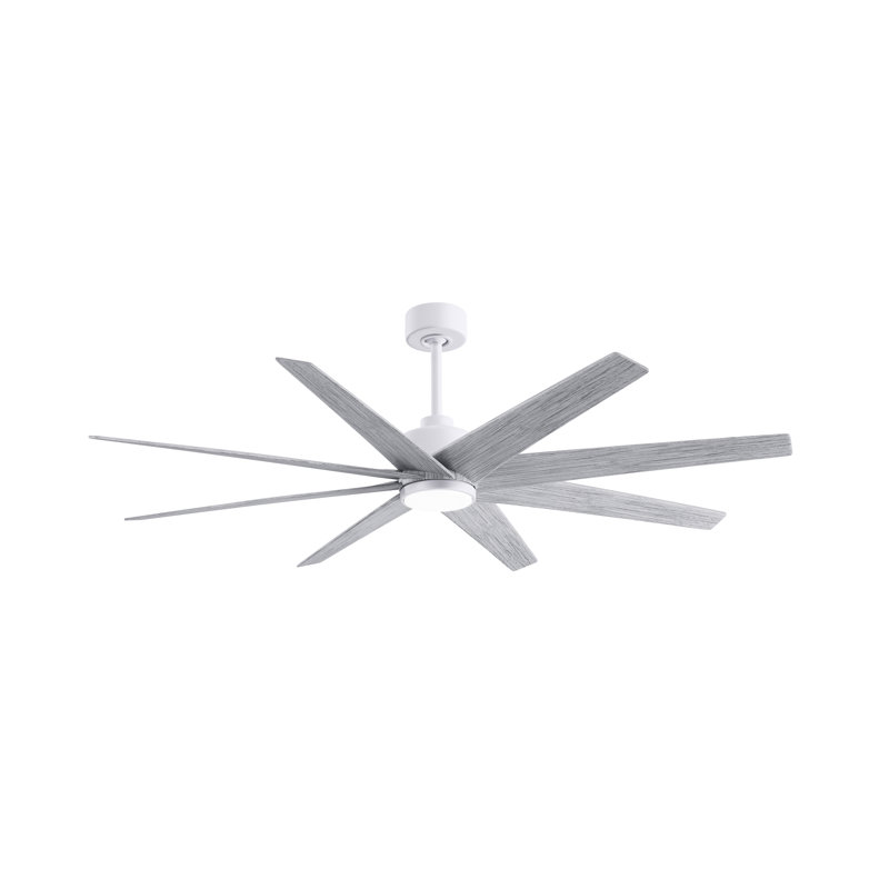 Ariella - Ventilateur de plafond à huit pales - DEL intégrée, Blanc mat, Ton bois de grange
