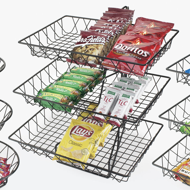 Three Tier Merchandiser with Rectangular Wire Baskets - 18" x 22" x 20"