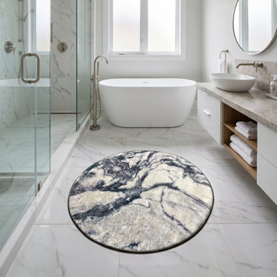 Dramatic Marble Vein Round Bath Rug