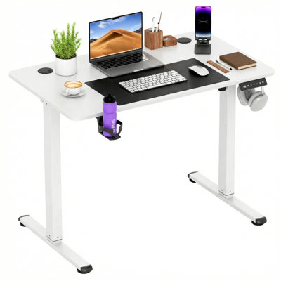 Bureau électrique pour travailler debout, bureau d'ordinateur à hauteur réglable avec support pour téléphone portable