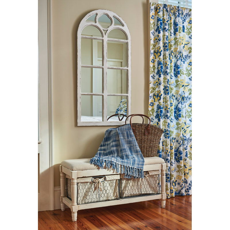 Rustic Farmhouse 52" Wood Window Mirror in Distressed White