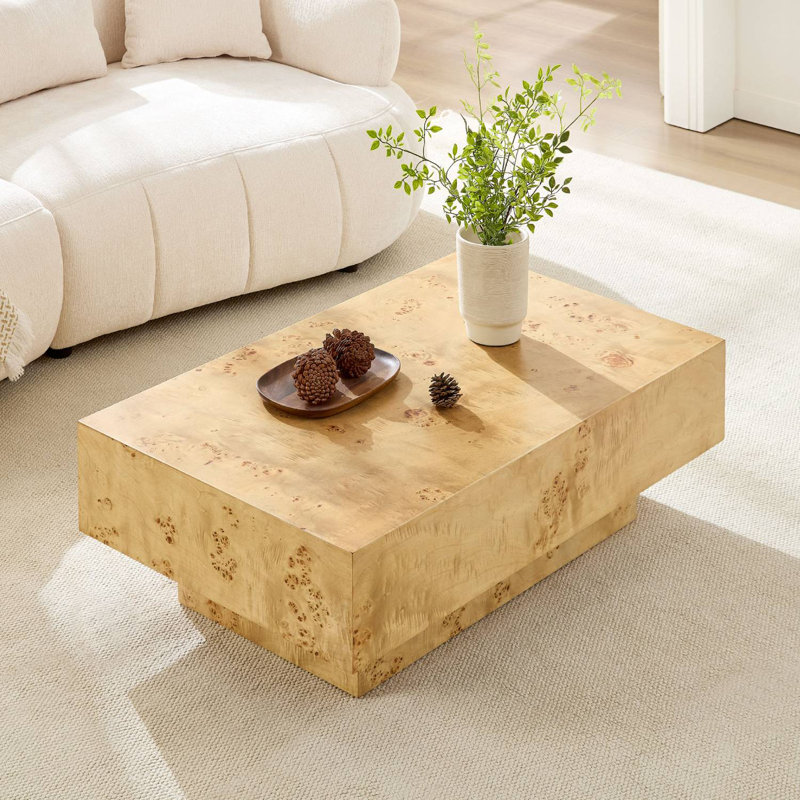 43" Rectangle MDF Coffee Table With Burl Wood Veneer, Oak