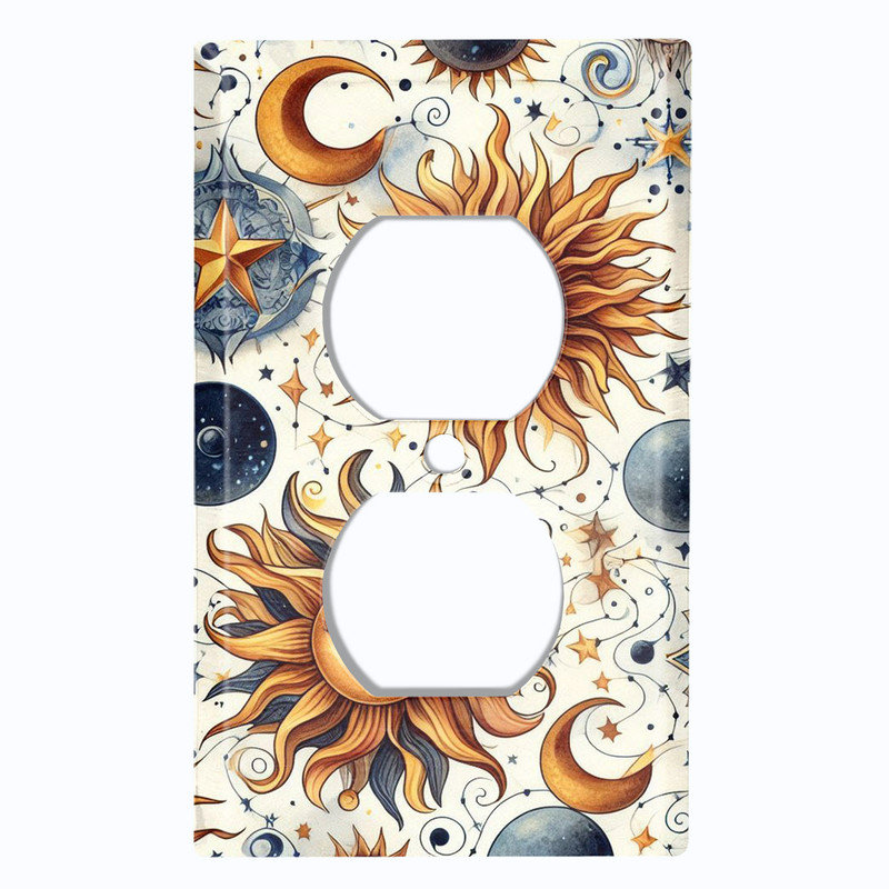 Couvercle de plaque d'interrupteur en métal; Bascule à 4 bandes US standard - Soleil et lune célestes, # 4 Quad bascule