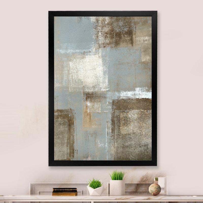 «Gray Meets Brown Abstract Art VI», reproduction sur toile, Cadre d'angle fermé noir, H 20 po x l 12 po x P 1 po