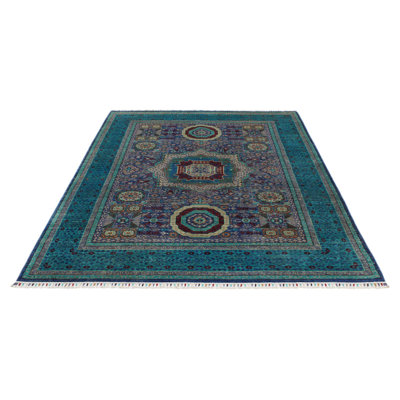 Tapis tribal turc mauve et turquoise 6 x 8