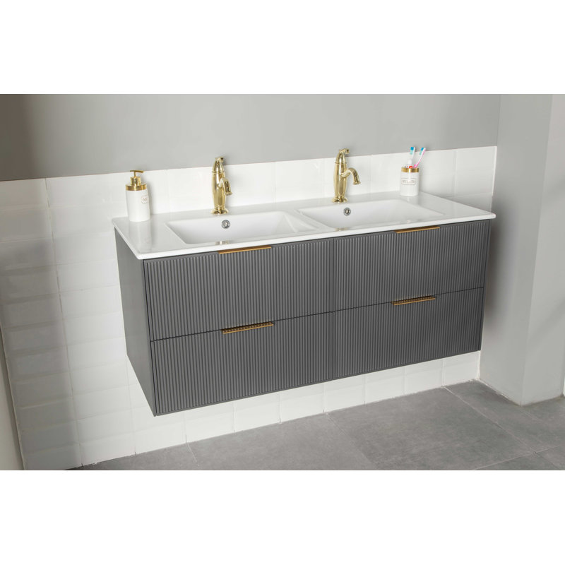 Meuble-lavabo 48 po avec lavabo en porcelaine intégré Celeste, Poivre