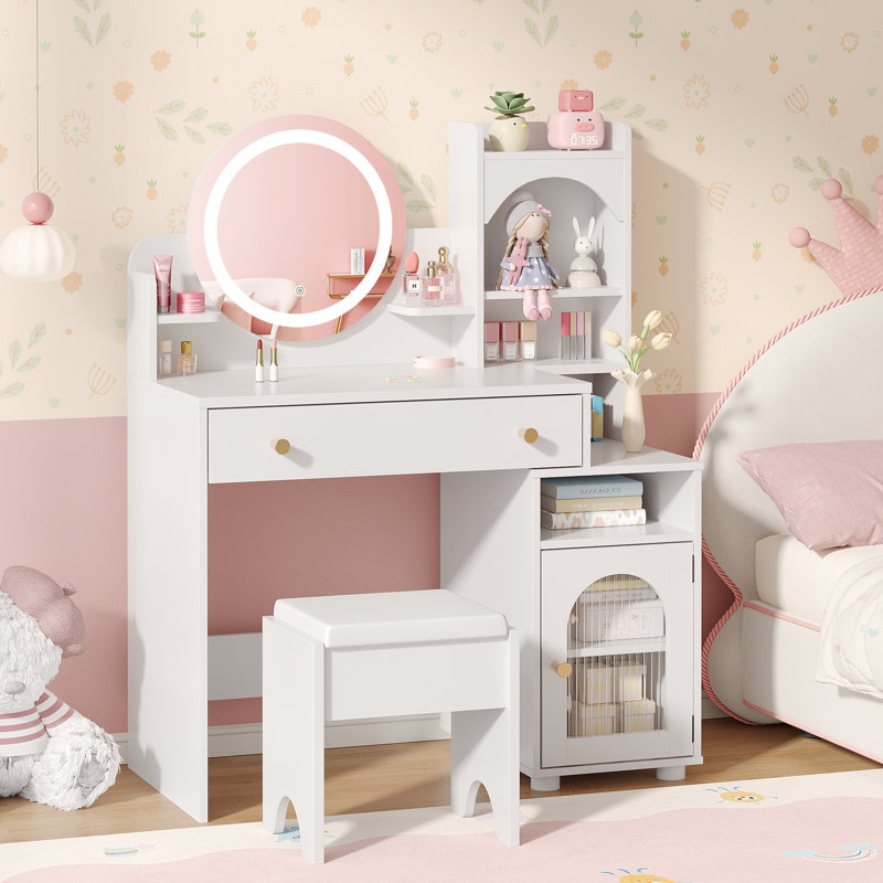 Vanity Desk With Mirror And Lights, White