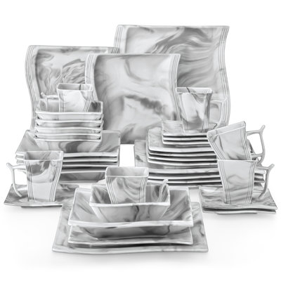 Square Porcelain Dinnerware Sets, Service For 6