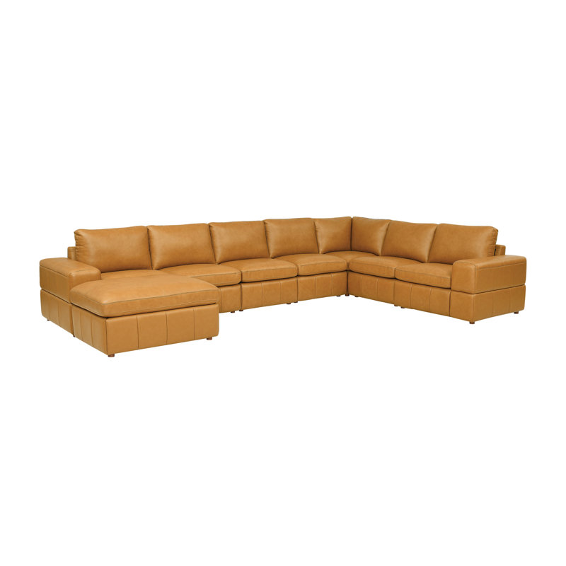 Canapé modulaire à large accoudoirs en cuir assorti, Ginger