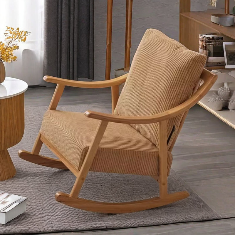 Chaise berçante en bois massif, Beige