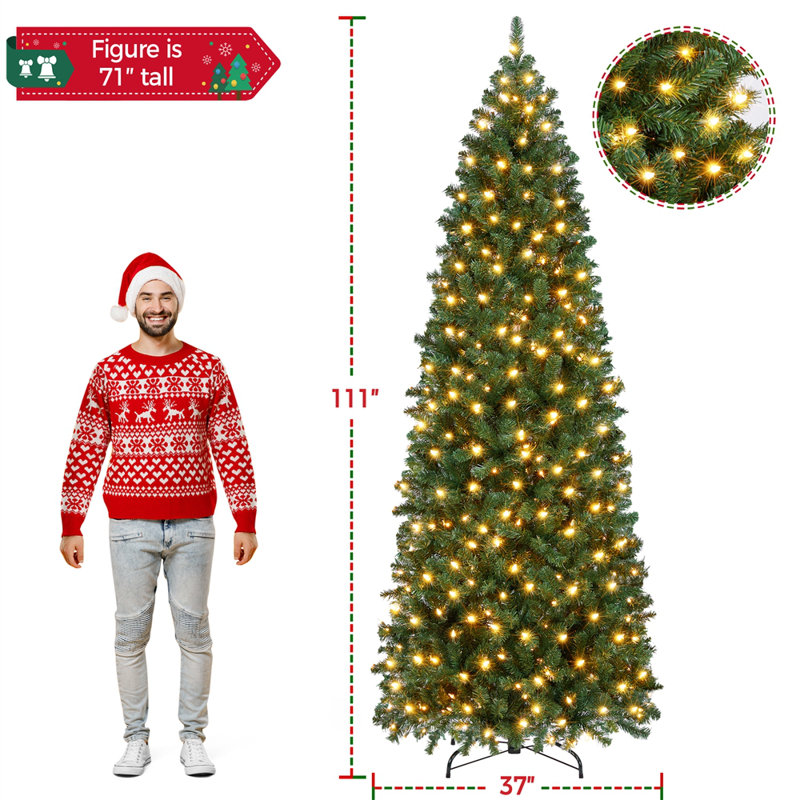 Arbre de Noël à charnière épinette avec support pliable Nyle, 9 pi, Illuminée