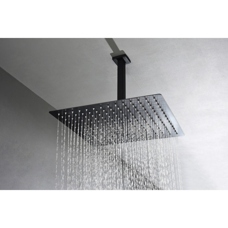 16" Luxury Matte Black Bathroom Shower Head - Natural Rainfall Recreation, Self-Cleaning Nozzle, Fits American Standard Connections And All Arms Simulation,