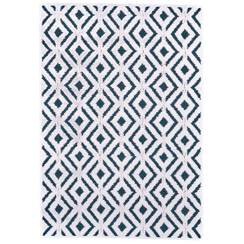 Tapis turquoise / blanc Ewald, Rectangle 9'8" x 12'7"