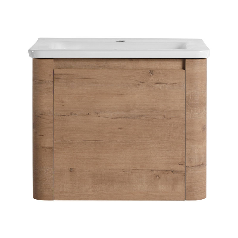 Meuble-lavabo mural avec lavabo en céramique et porte à fermeture en douceur, emballage KD, contreplaqué, 24"