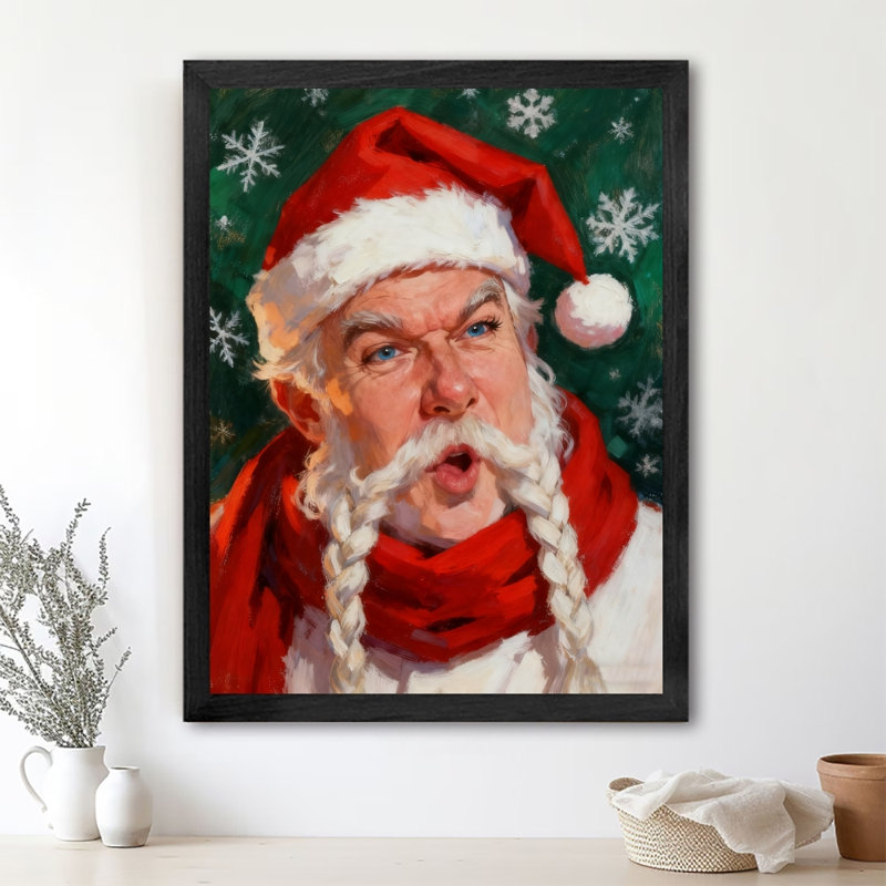 Art mural rétro noir avec père Noël, H 37 po x l 25 po