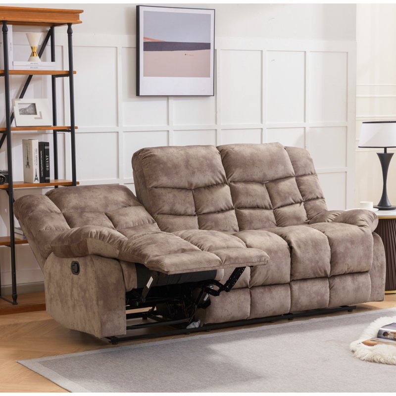 Edilmar 83.1'' Wide Contemporary and Overstuffed Manual Reclining Sofa with Wide Backrest, Brown Performance Microfiber