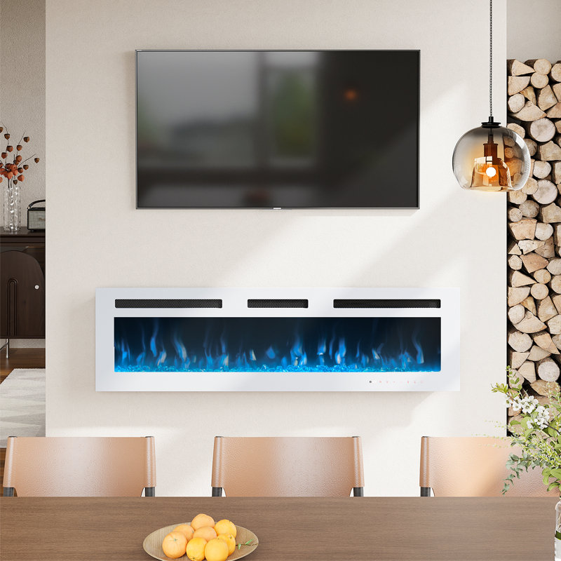Foyer électrique encastré et mural Acoidan, H 16,9 po x l 50 po x P 4,1 po, Blanc