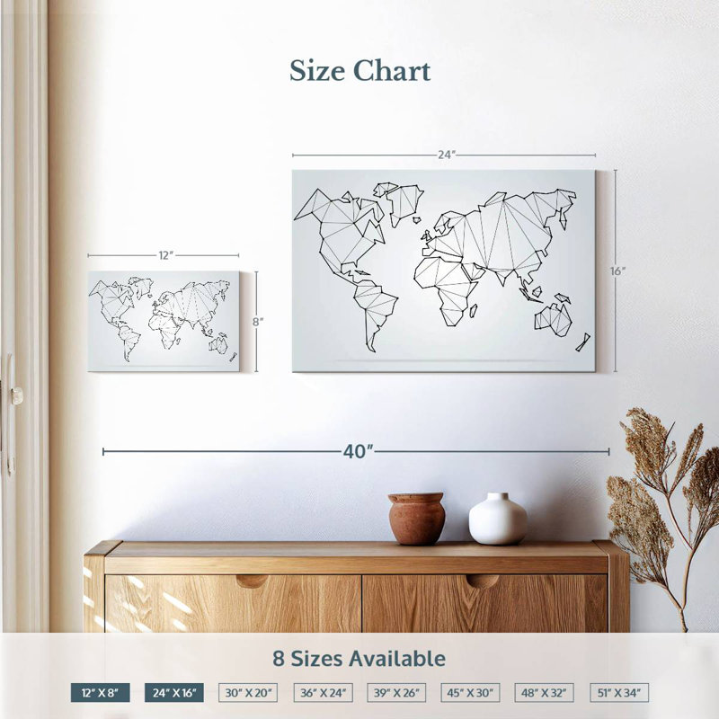 Aliaz Polygonal World Map, 16" H x 24" W