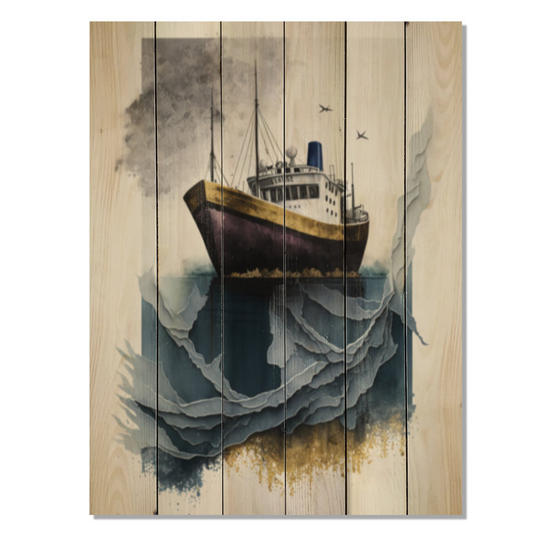 " Purple Gold Modern Fishing Boat ", 40'' H x 30'' W x 0.78'' D