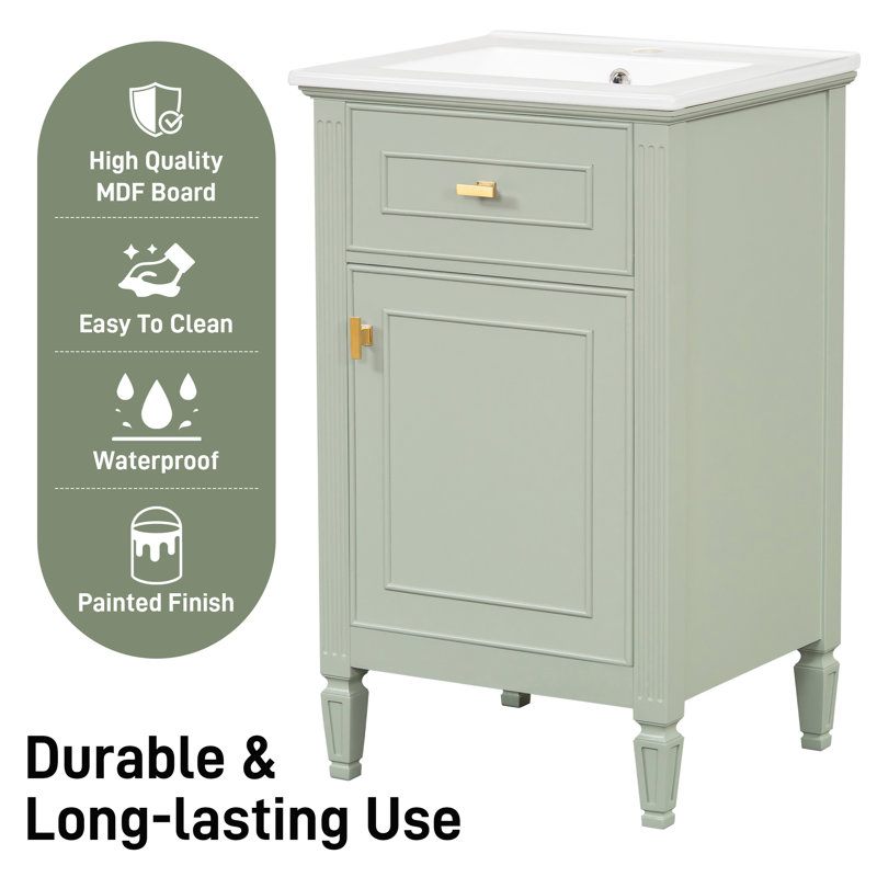 20" Modern Freestanding Single Bathroom Vanity with Sink, Tilt-Out Storage, Solid Wood Legs, Small Bathroom Friendly, Green