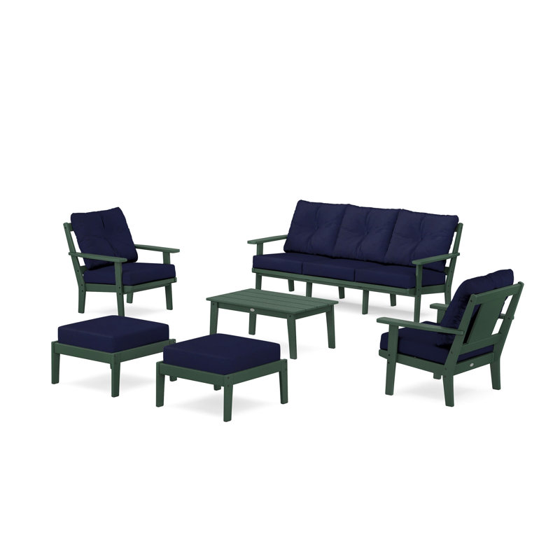 Prairie 6 Piece Sofa Seating Group with Cushions, Green, Navy