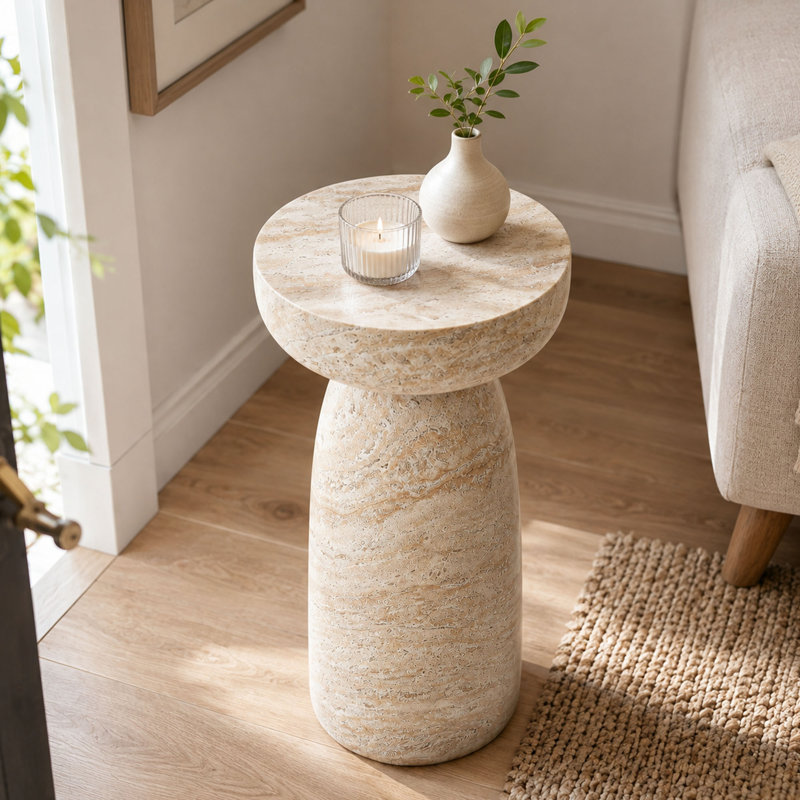 Table d'appoint 13 "en forme de champignon en grain de pierre naturelle