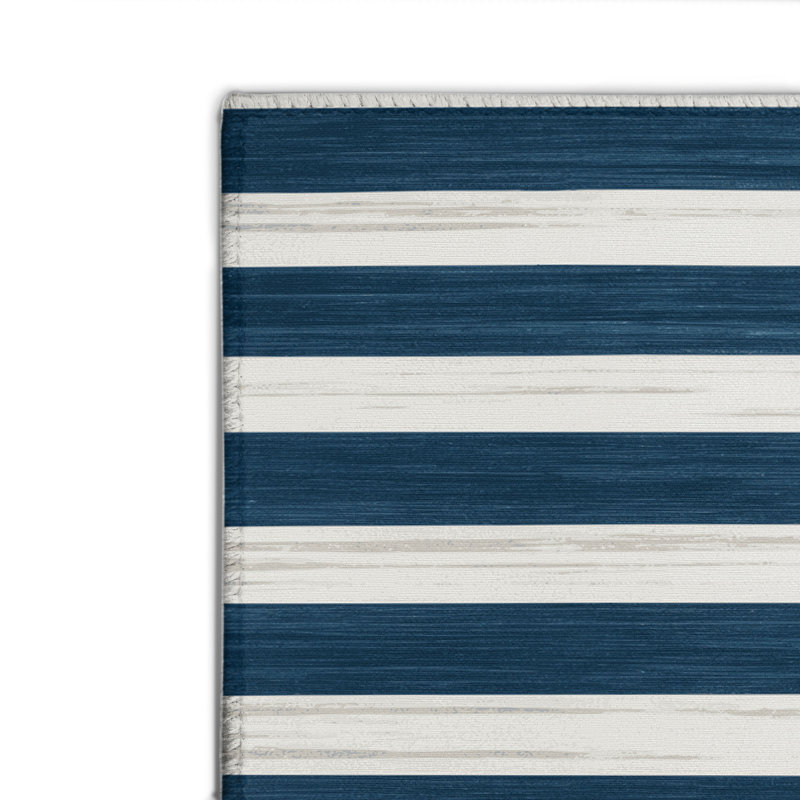 Tapis intérieur / extérieur blanc HorizontalStripes, Rectangulaire 8 pi x 10 pi