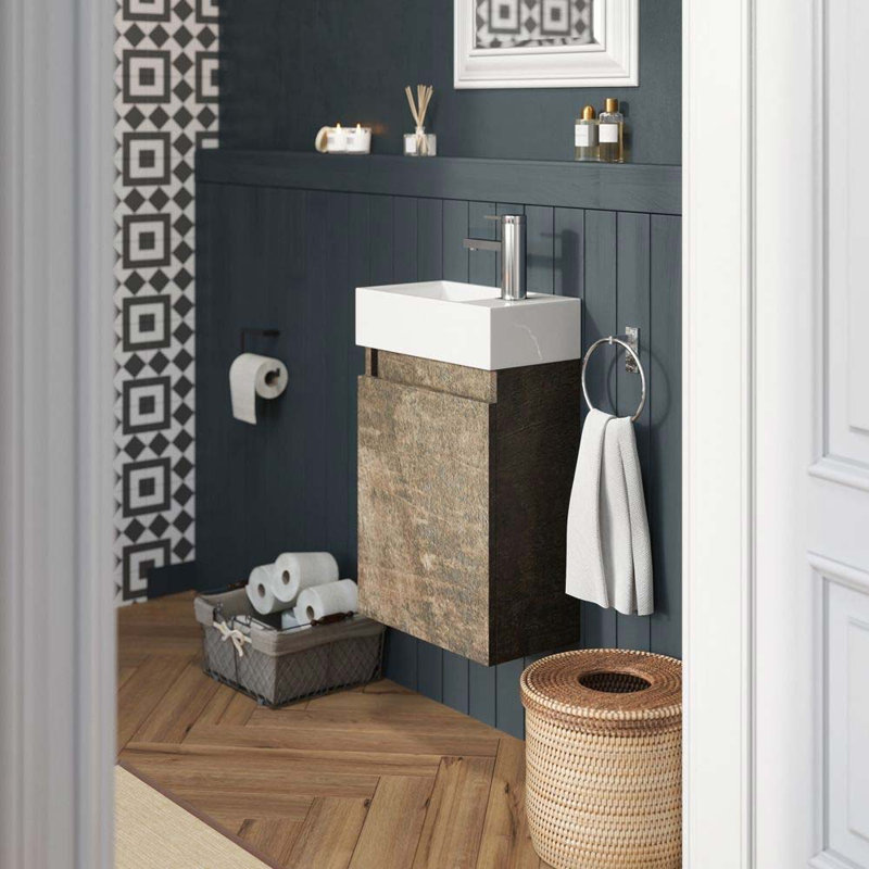 Kratos 390mm Single Bathroom Vanity with Integrated Polymarble Basin, Natural Oak, Grey