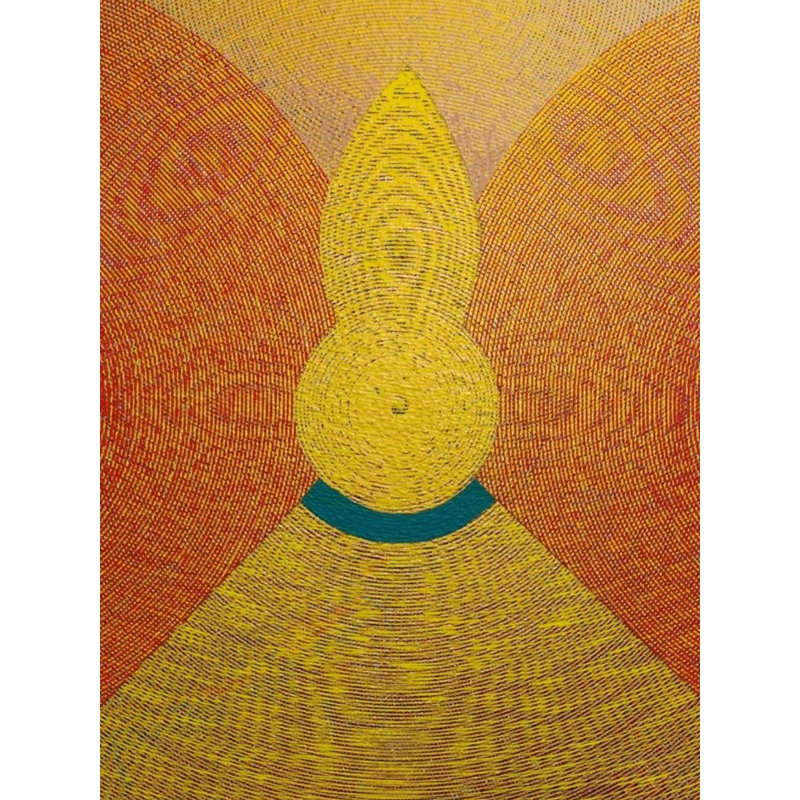 «Temple Vibration», peinture acrylique par Ghanshyam Gupta - 33 po x 33 po, art mural abstrait contemporain pour la méditation et la décoration spirituelle