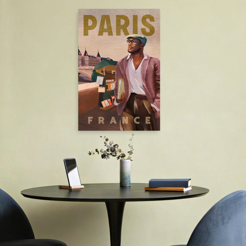 Paris, France, affiche de voyage rétro, architecture abstraite classique, art mural de la ville, 24" H x 16" W