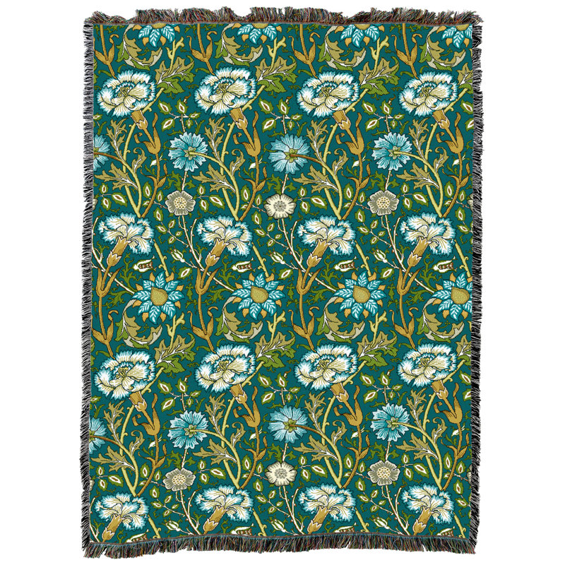 Couverture Capri rose et rose William Morris Pure Country Weavers XL - Arts & Crafts - Jeté de tapisserie cadeau tissé en coton - Fabriqué aux États-Unis (82x62)