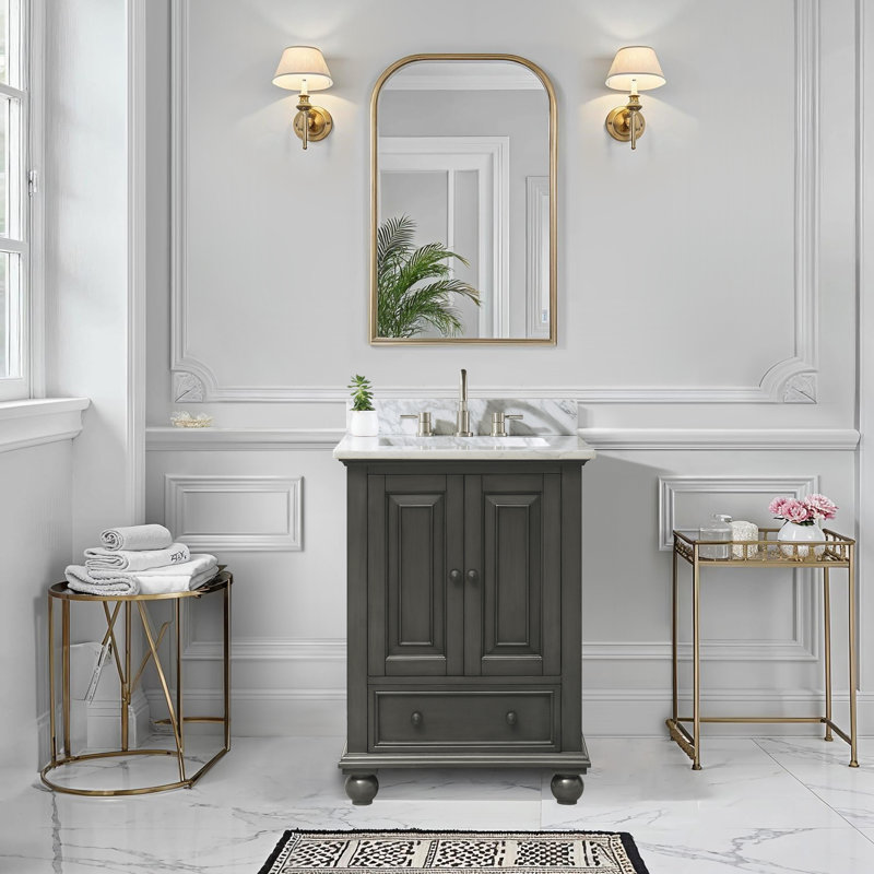 Thompson 25" Single Modern Bathroom Vanity Set, Charcoal Glaze, Carrera White