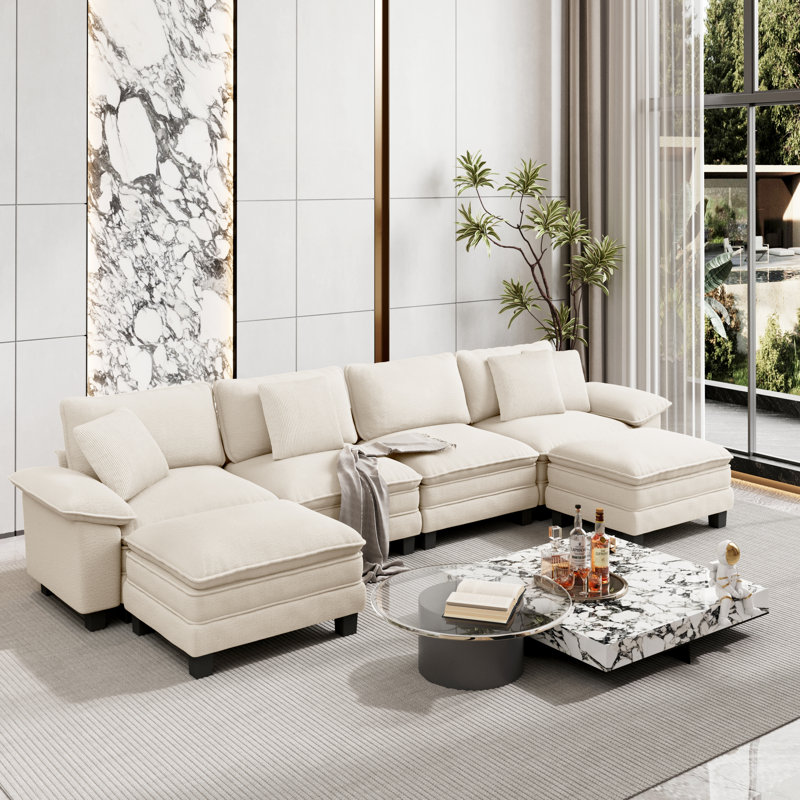 Canapé modulaire de 158 po, canapé surdimensionné en forme de U avec repose-pieds, canapé profond à 6 places avec coussin décoratif