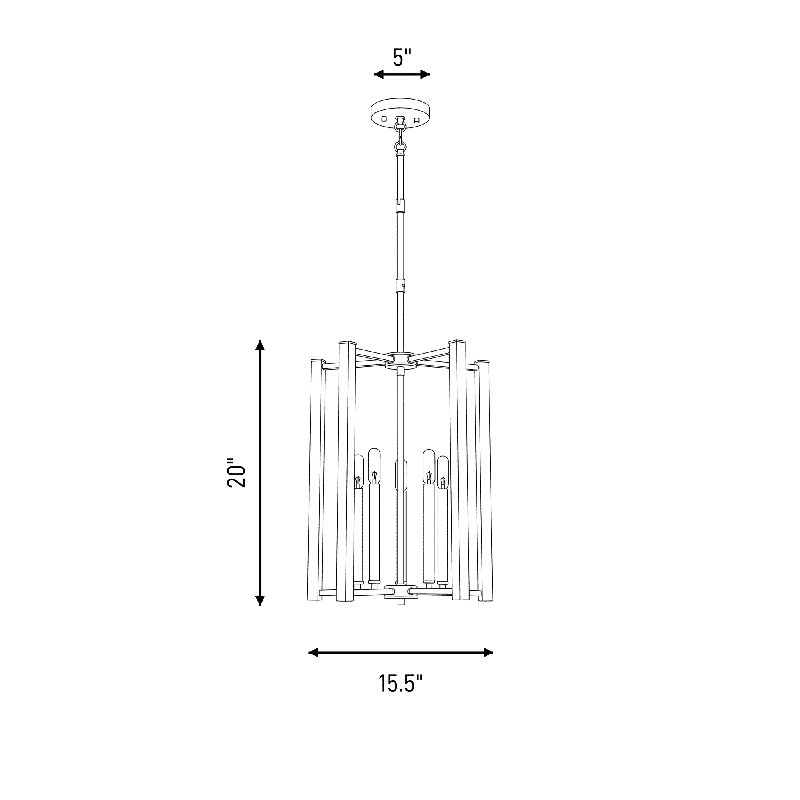 Luminaire suspendu carré Brenton, Nickel satiné, 5 lumières, H 20 po x l 15,5 po x P 15,5 po
