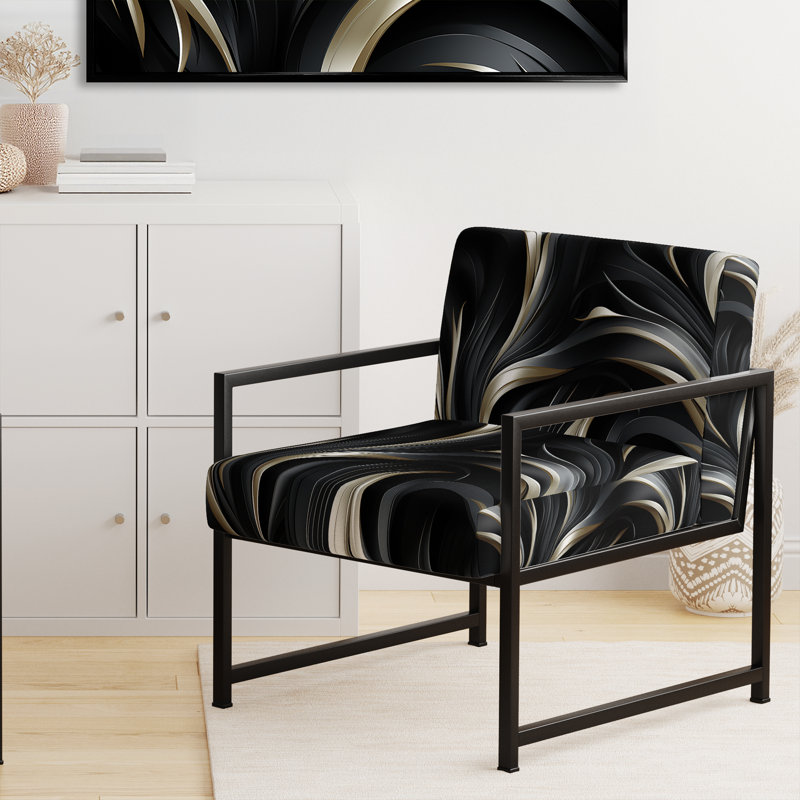 Chaise d'appoint rembourrée à motif abstrait noir profond et argenté, Noir