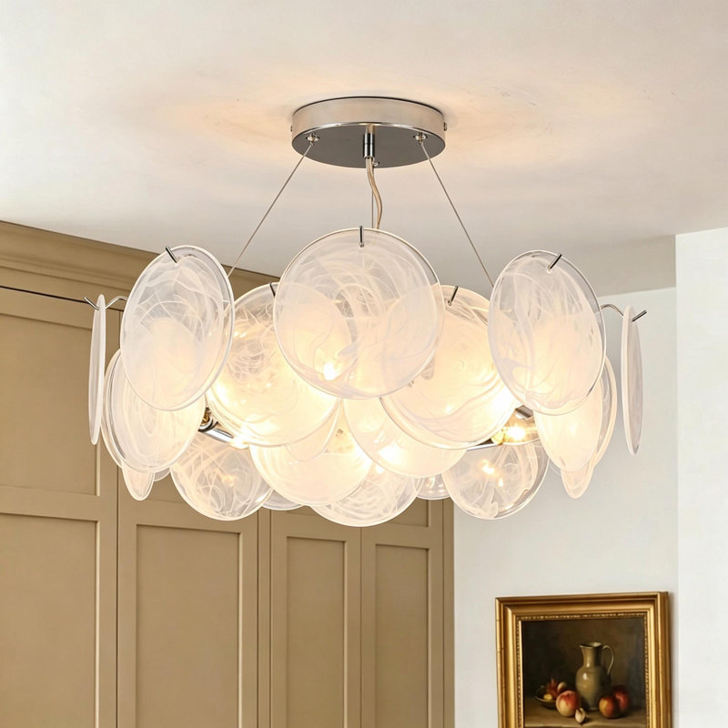 Plafonnier semi-encastré en verre nuageux Murano à 6 lumières