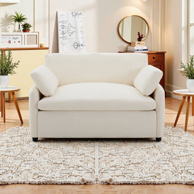 Chenille Single Sofa Chair With Wide Seat, Solid Wood Frame, Plastic Legs