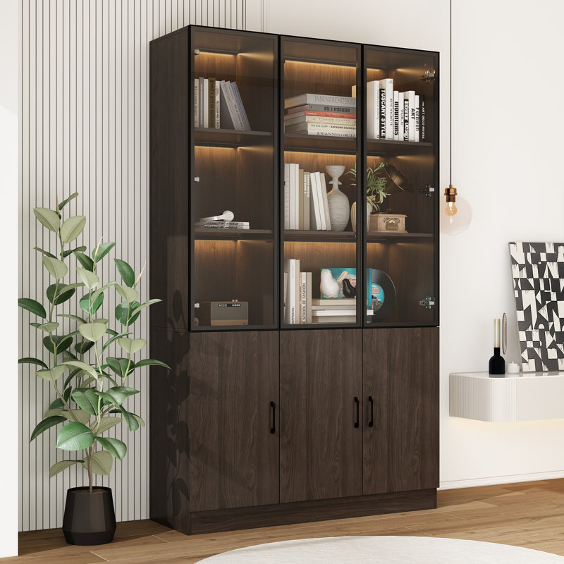 Armoires de rangement de bureau à 5 niveaux avec portes en verre l 47 po x H 78,7 po