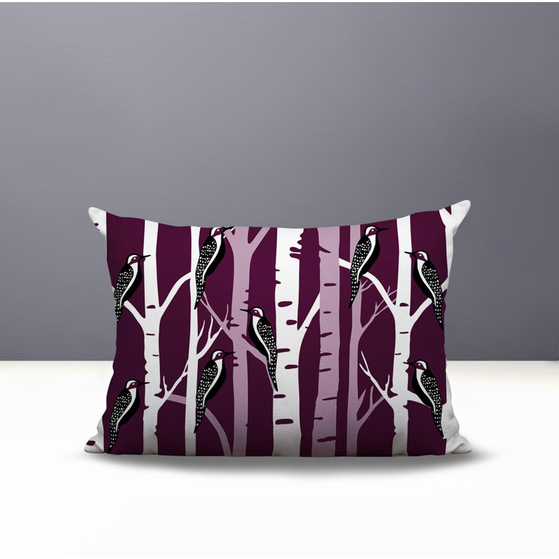 Oreiller réversible intérieur / extérieur Fiore Bird, Rectangle H 14 po x l 20 po, Mauve