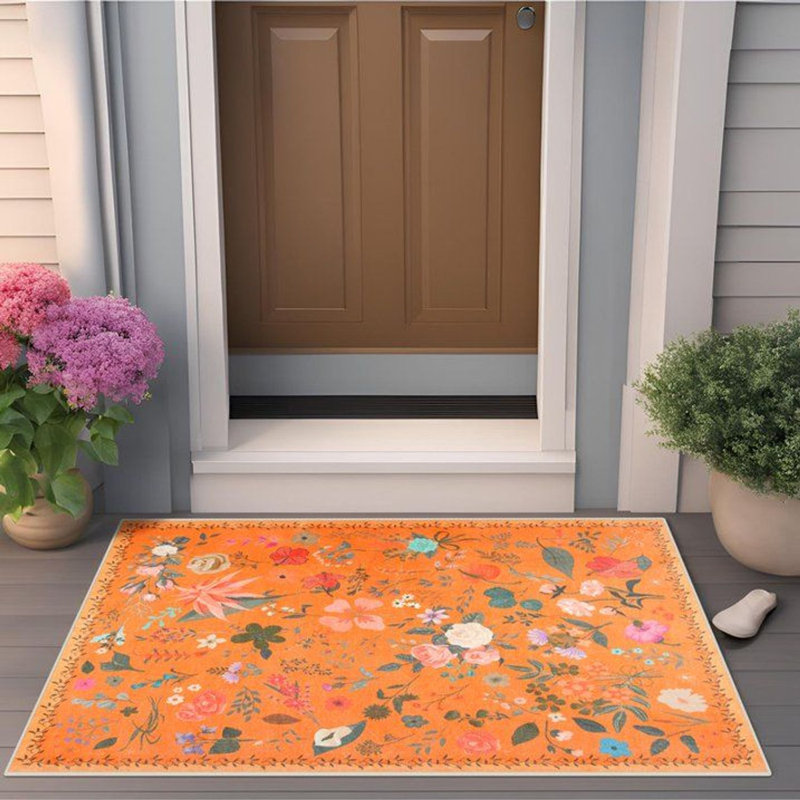Groner Large Flower Living Room Rug Washable Bedroom Rug Non-Slip Colorful Vintage Accent Floor Carpet For Home Decor