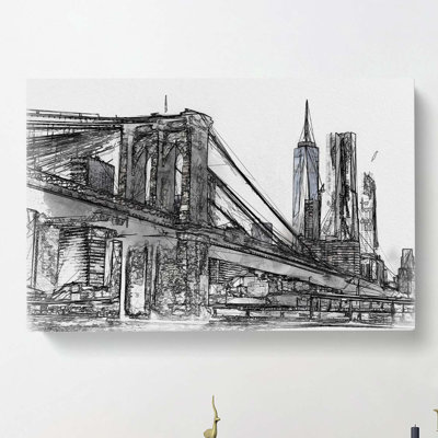 Brooklyn Bridge in New York in Abstract - Wrapped Canvas