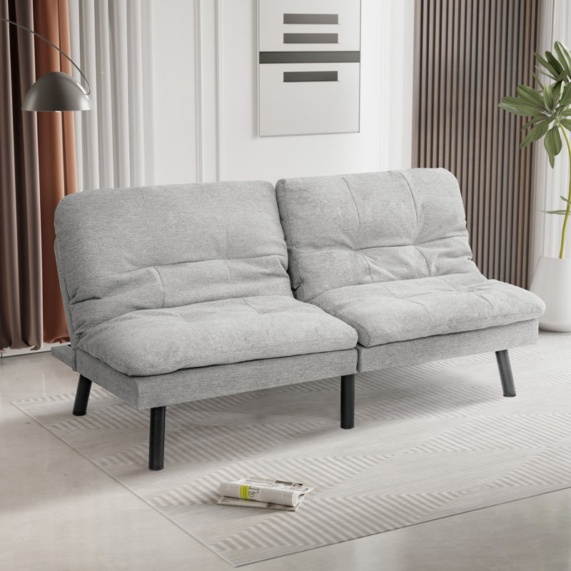 Isaul 68'' Upholstered Biscuit Back Convertible Sofa, Light Gray