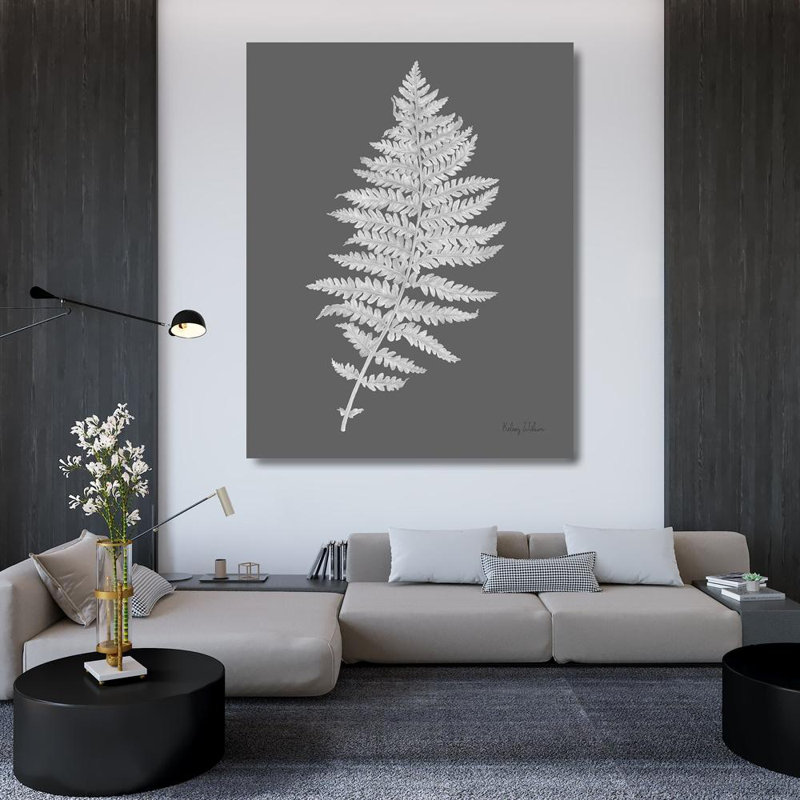 «Lark Manor ™», art sur toile de la galerie Kelsey Wilson: Neutral Fern on grey II, H 45 po x l 36 po