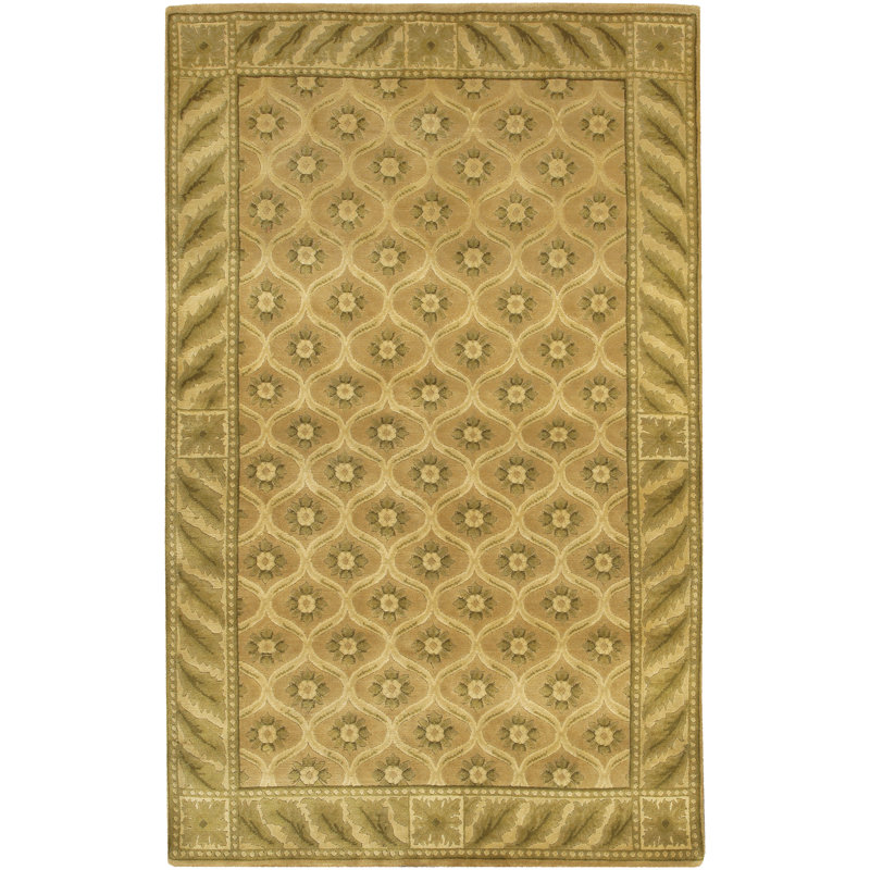 Aadi Hand Knotted Wool Tan/Gray Area Rug, Rectangle 7'9" x 10'6", Brown, Gold, Ivory, Green, Cream