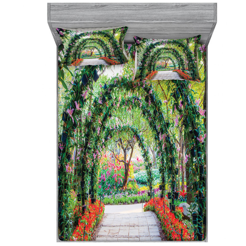 Microfiber Floral Sheet Set, Queen Sheet Set with Fitted Sheet