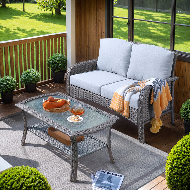 Jordanlee 2 - Person Outdoor Seating Group With Cushions With A Coffee Table, Light Gray