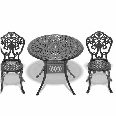 Ensemble 3 pièces de mobilier de salle à manger en fonte d'aluminium toutes saisons avec cadre noir